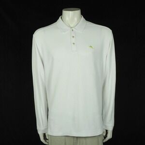 Tommy Bahama Polo Shirt Mens XL White Supima Cotton Pique Blend Golf Placket